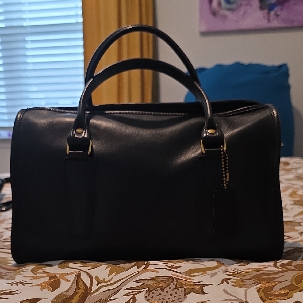 Vintage Coach Madison Black Leather Bag with Gold Zipper